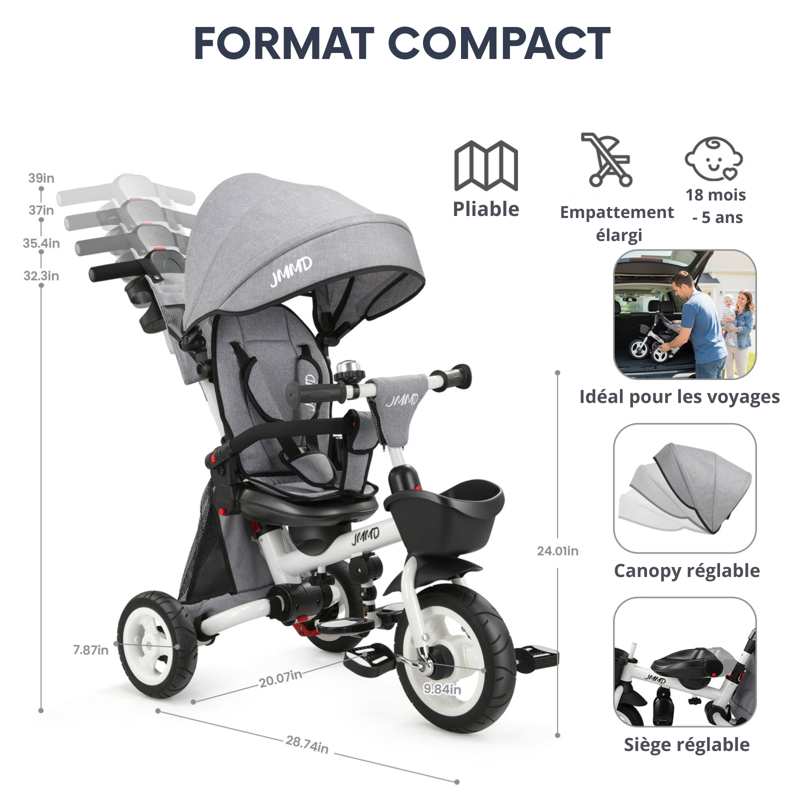 Tricycle 8 en 1 pour tout-petits qui évolue avec votre enfant (1 à 5 ans)