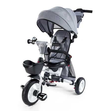 JMMD B56 toddler tricycle in light grey with push handle and canopy