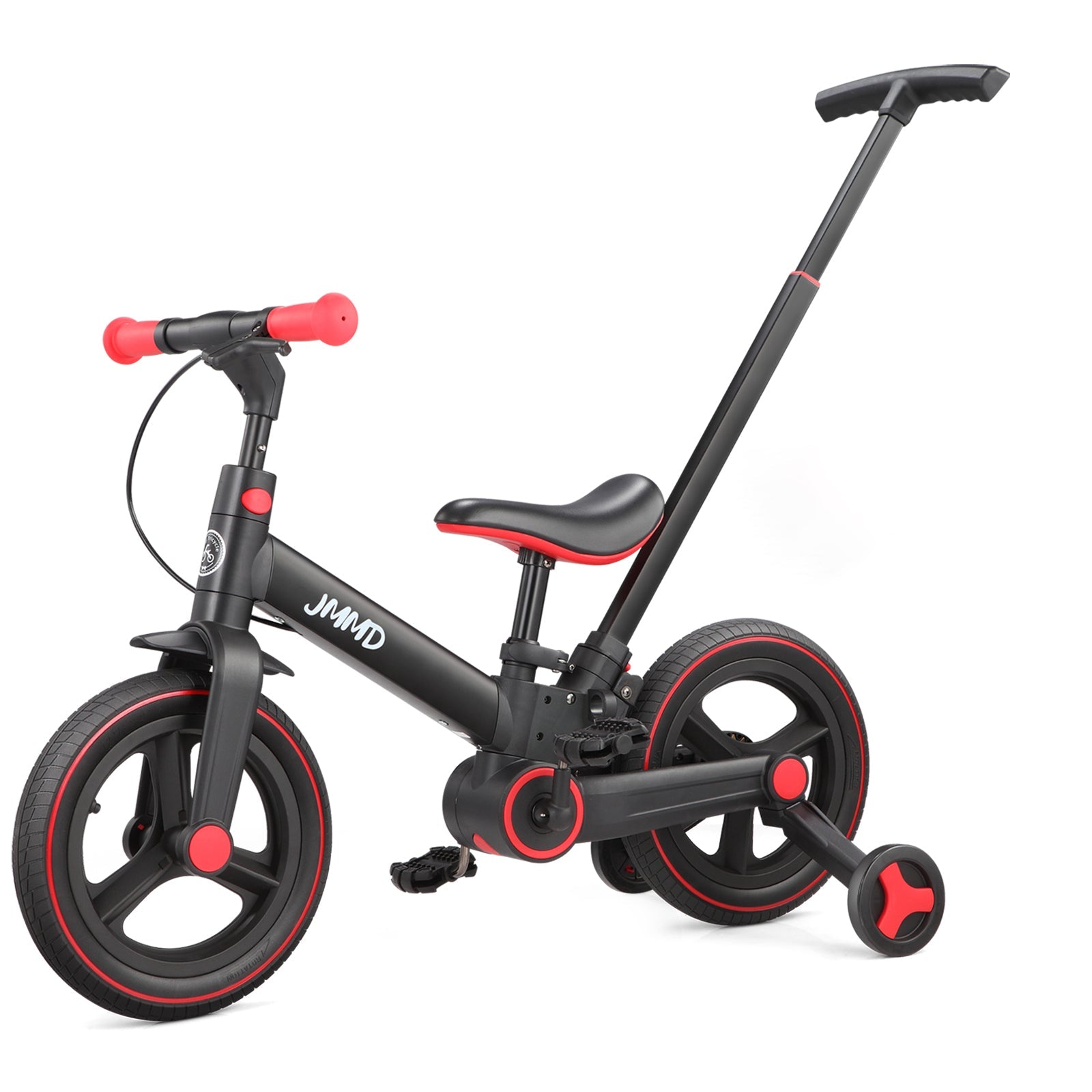 #color_black-red JMMD S900 6-in-1 toddler bike in Black & Red with parent push handle and training wheels